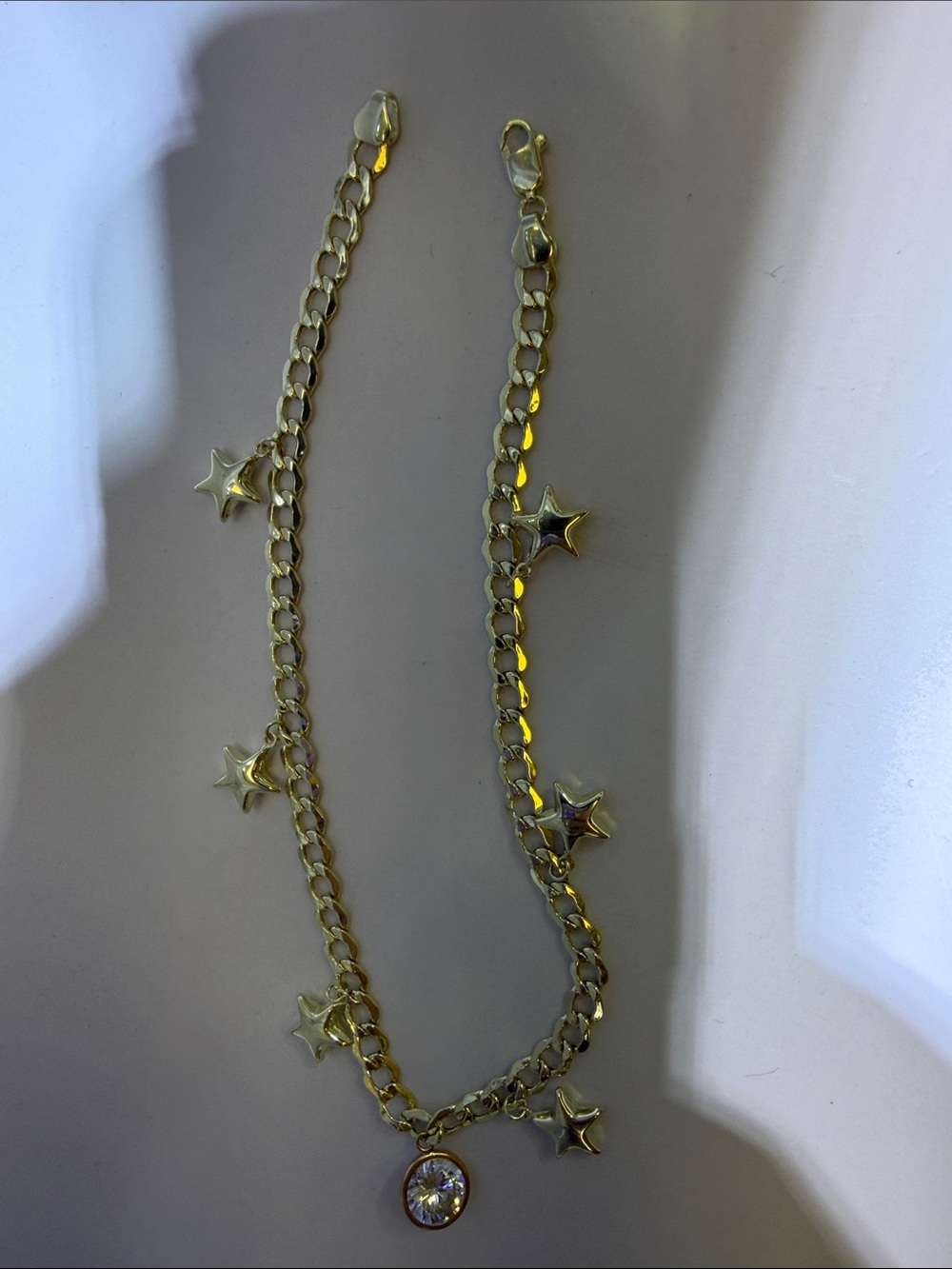 14k Gold Star Charm ankle  bracelet with Crystal